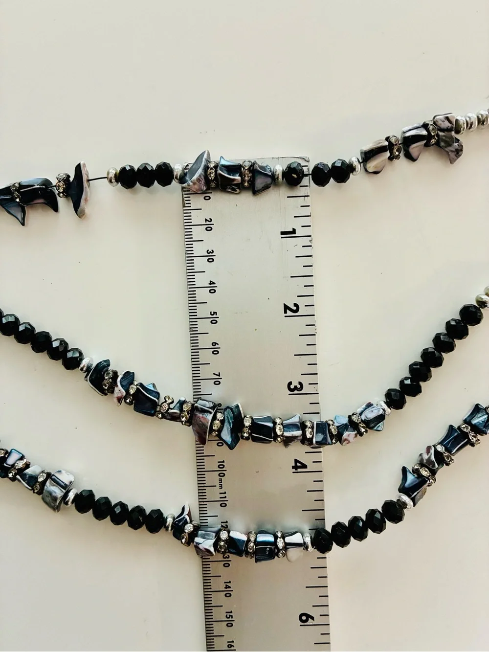 Multi-Strand Mother Of Pearl Chunky BLK & Iridescent Beaded Statement Necklace